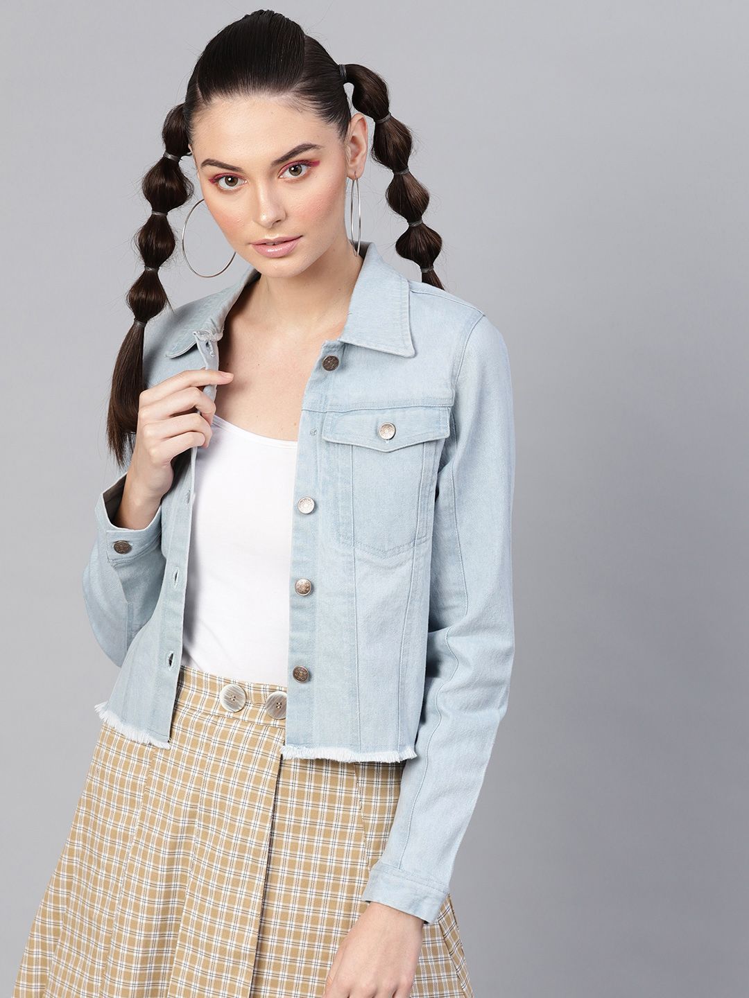 SASSAFRAS Women Blue Solid Denim Jacket