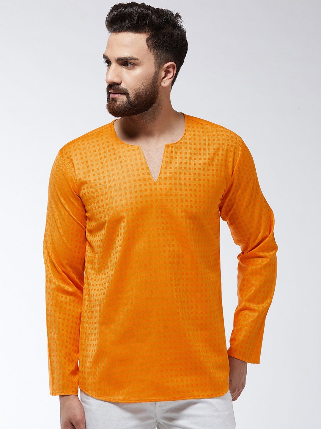 SOJANYA Kurta Lurus Tenunan Oren Lelaki
