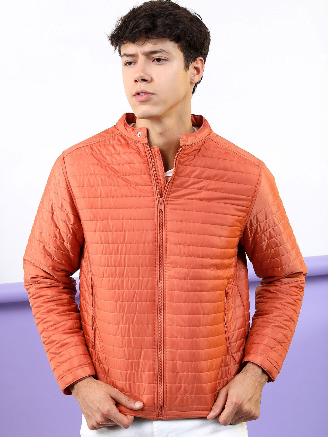HIGHLANDER Men Rust Striped Padded Jacket