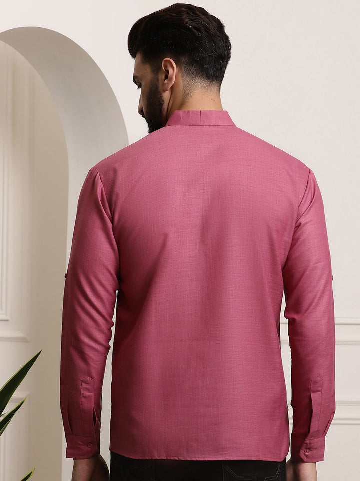 Anug by SOJANYA Men Dark Coral Mandarin Collar Kurta