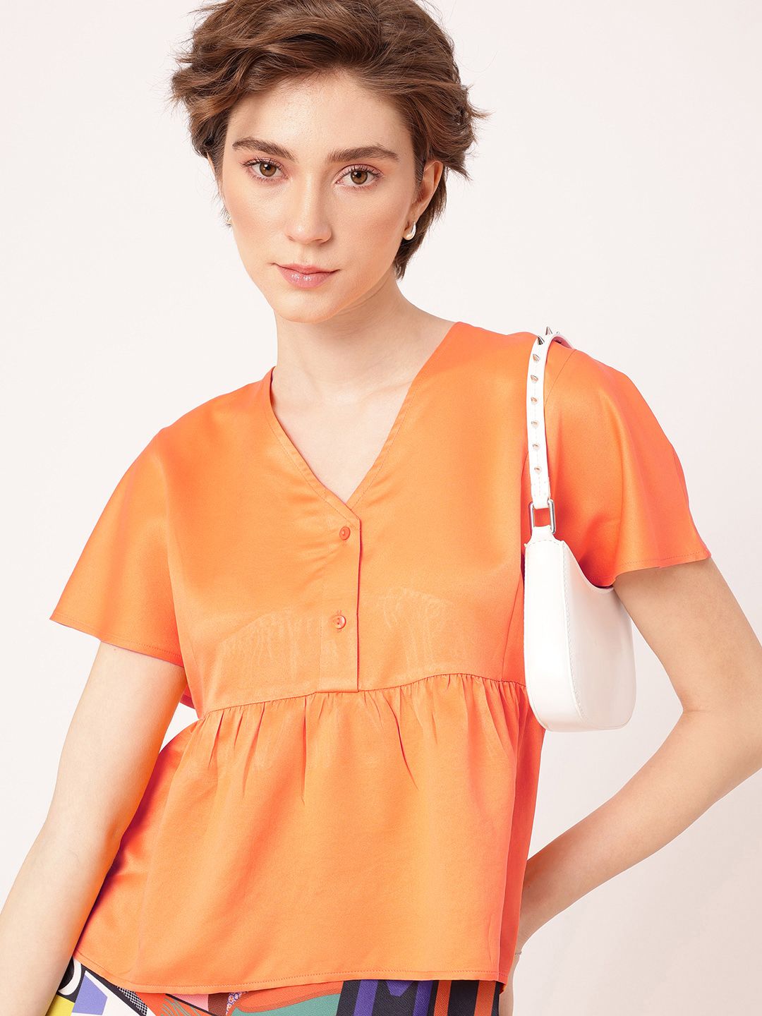 DressBerry Cute Chic Gathers Flutter Sleeve Back Tie-Up A-Line Top