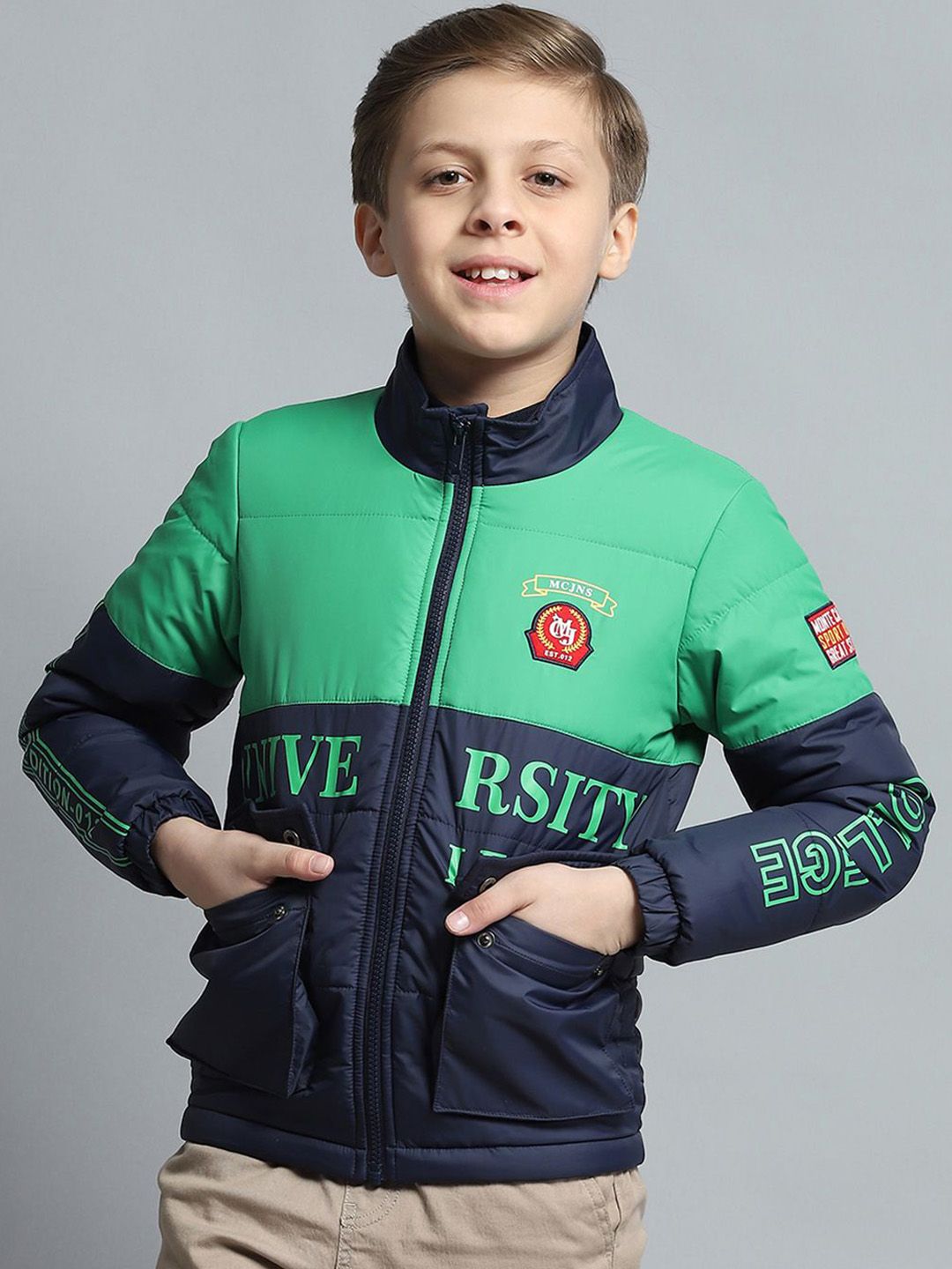 Monte Carlo Boys Mock Collar Colourblocked Casual Lightweight Padded Jacket