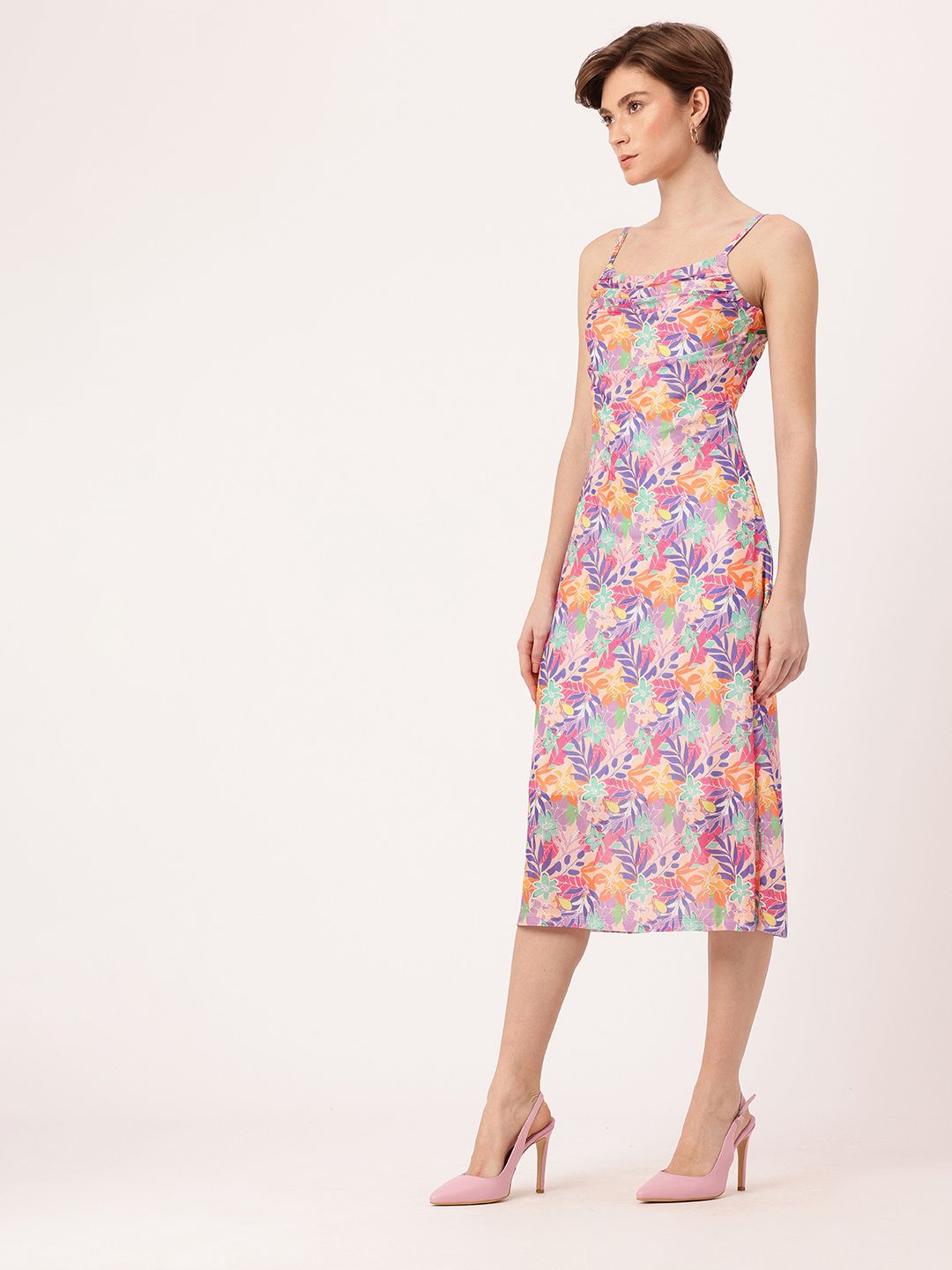 DressBerry Girly Glam Printed Soft Net A-Line Midi Dress