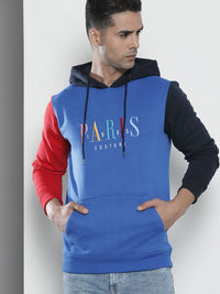 The Indian Garage Co Men Blue & Red Embroidered Hooded Sweatshirt