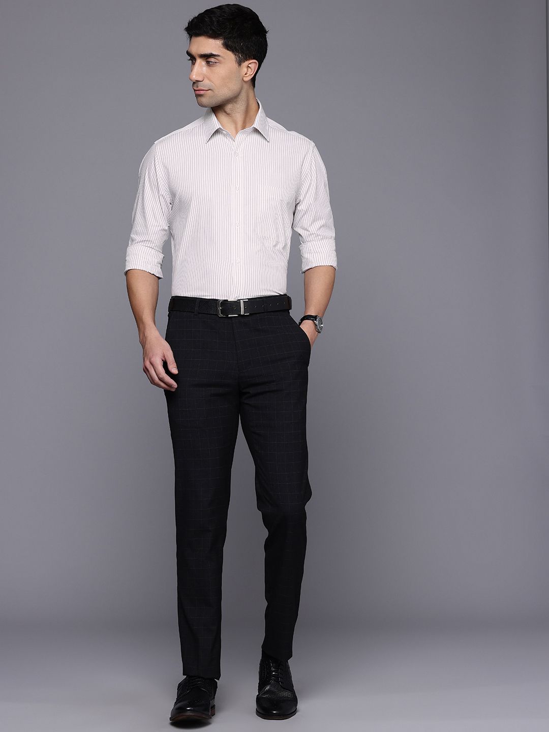 Raymond Slim Fit Vertical Stripes Pure Cotton Formal Shirt