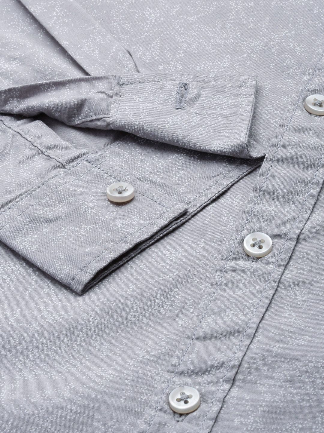 The Indian Garage Co Men Grey Printed Pure Cotton Casual Shirt
