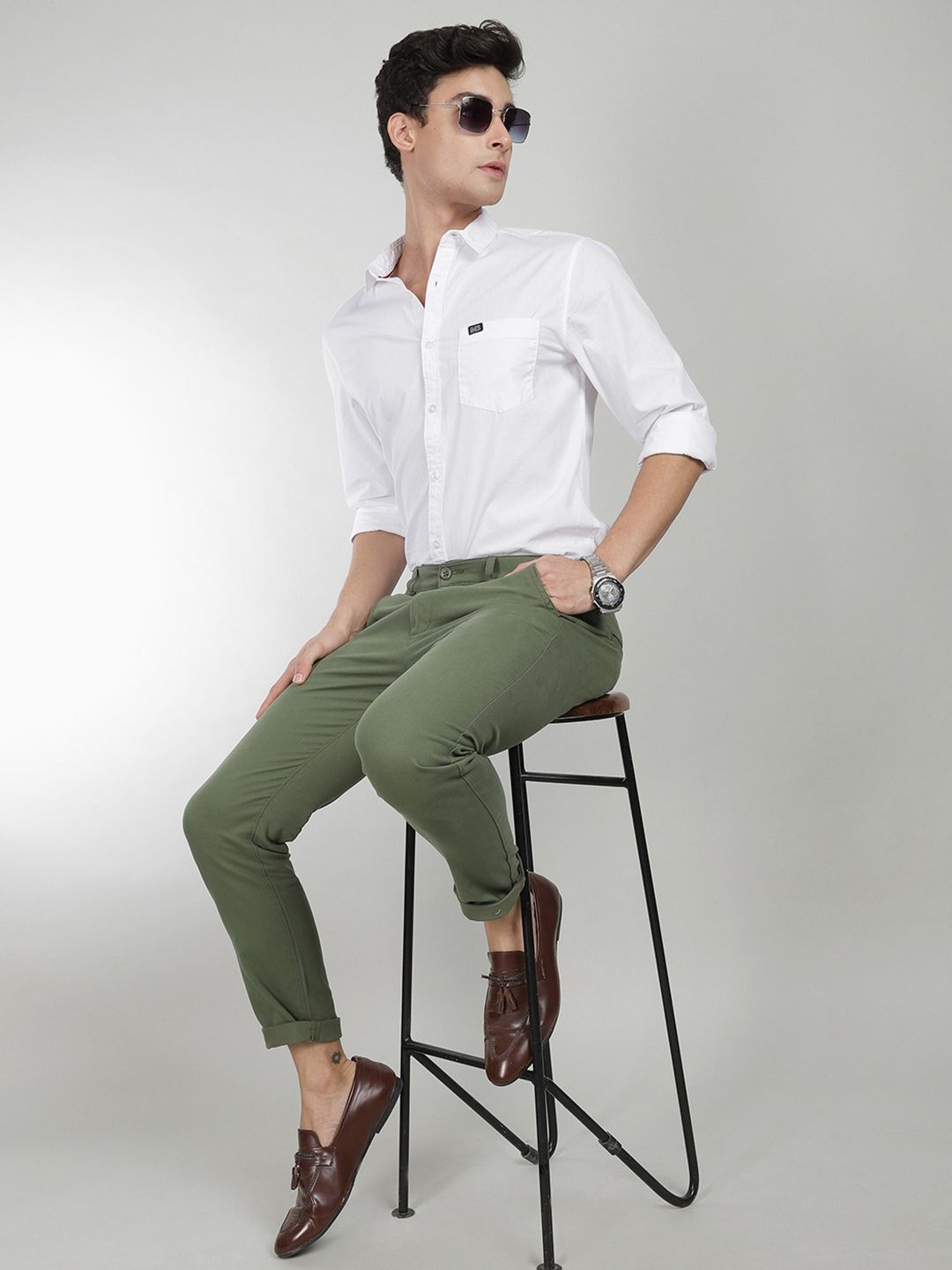 The Indian Garage Co Men White Comfort Cotton Casual Shirt