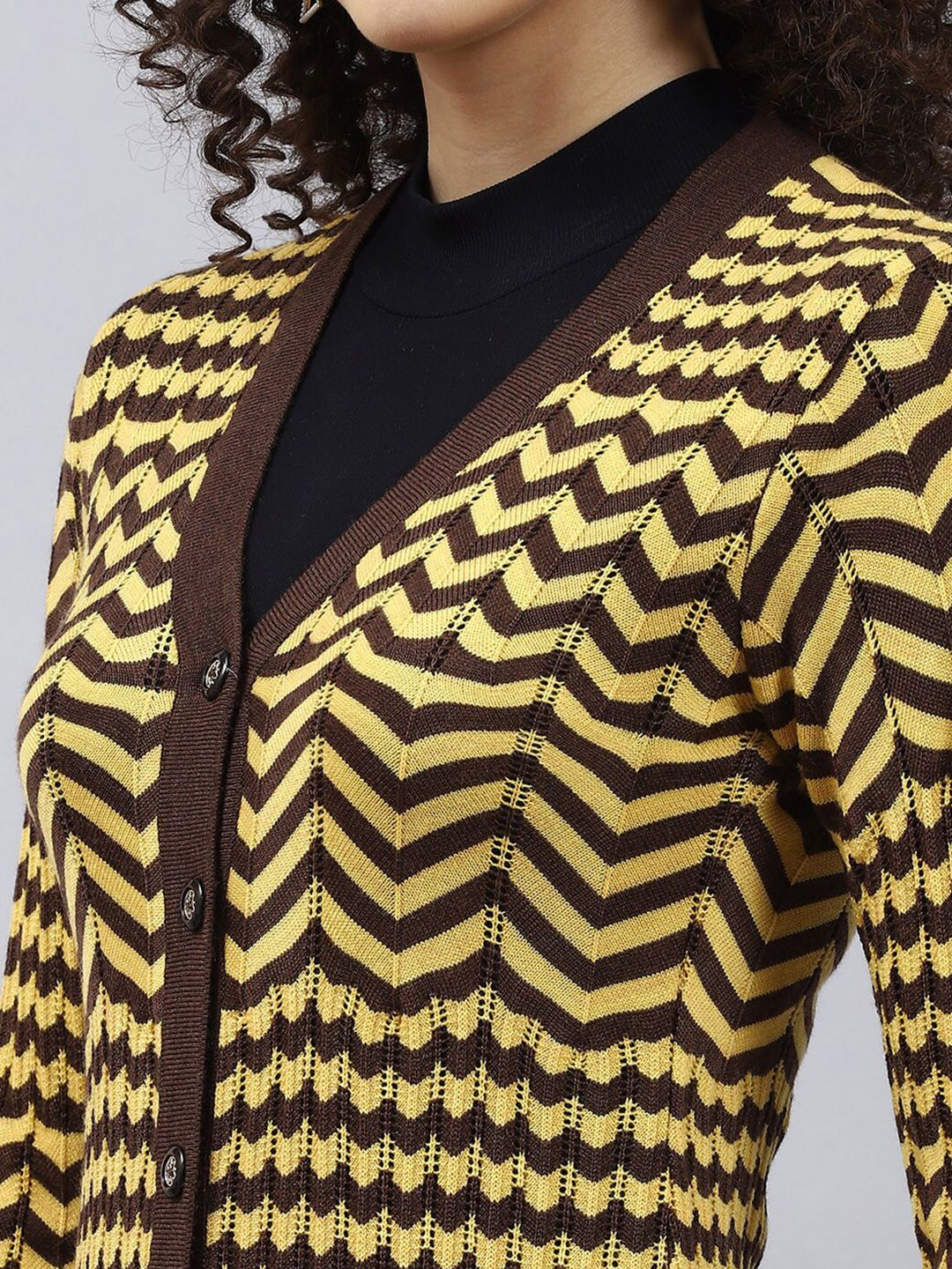 Monte Carlo Geometric Striped Woollen Cardigan