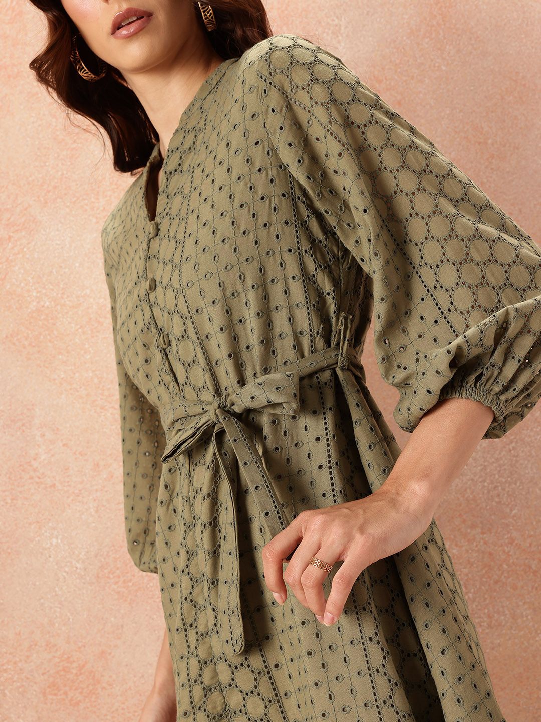 all about you Self Design Schiffli A-Line Dress
