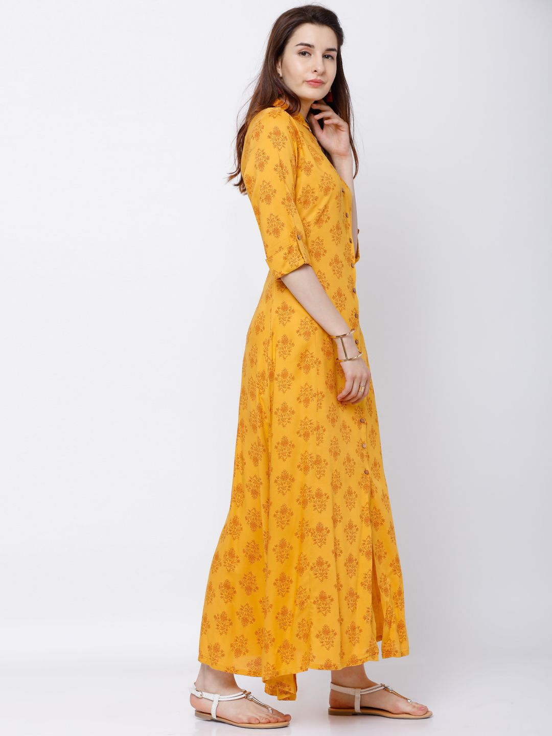 Vishudh Women Mustard Yellow Printed A-Line Kurta