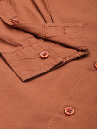 The Indian Garage Co Men Rust Orange Solid Cotton Casual Shirt
