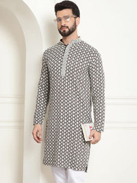 SOJANYA Ethnic Motifs Embroidered Mandarin Collar Pure Cotton Straight Kurta