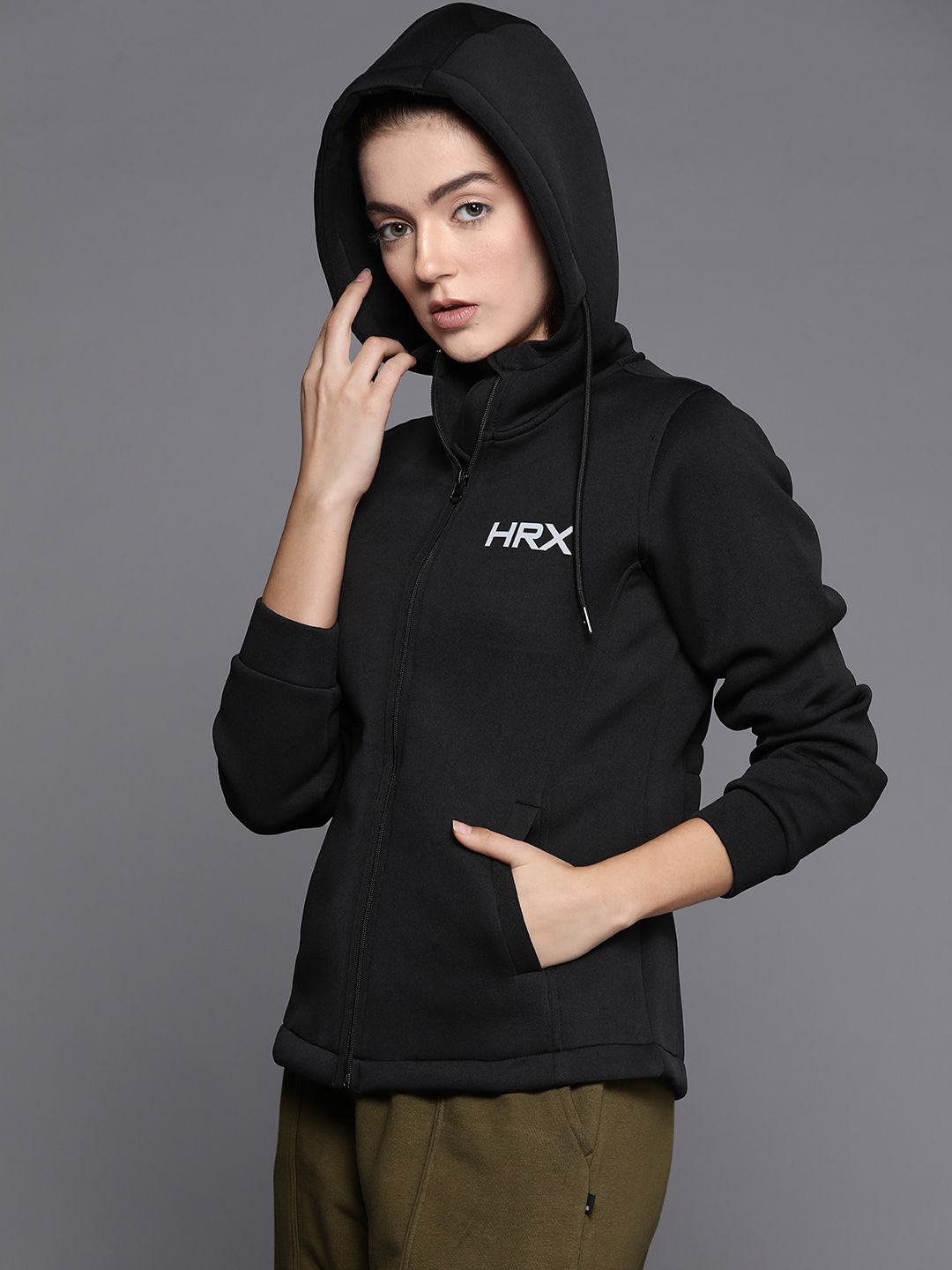 HRX by Hrithik Roshan Reflective Strip Rapid-Dry Hooded Training Jacket