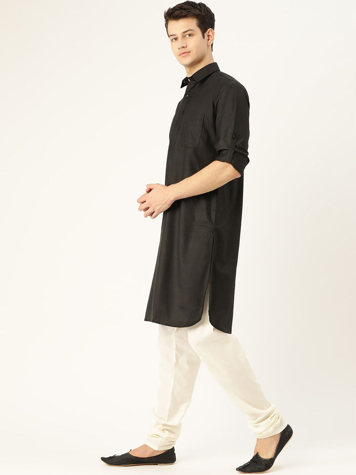 SOJANYA Lelaki Black Solid Pathani Kurta