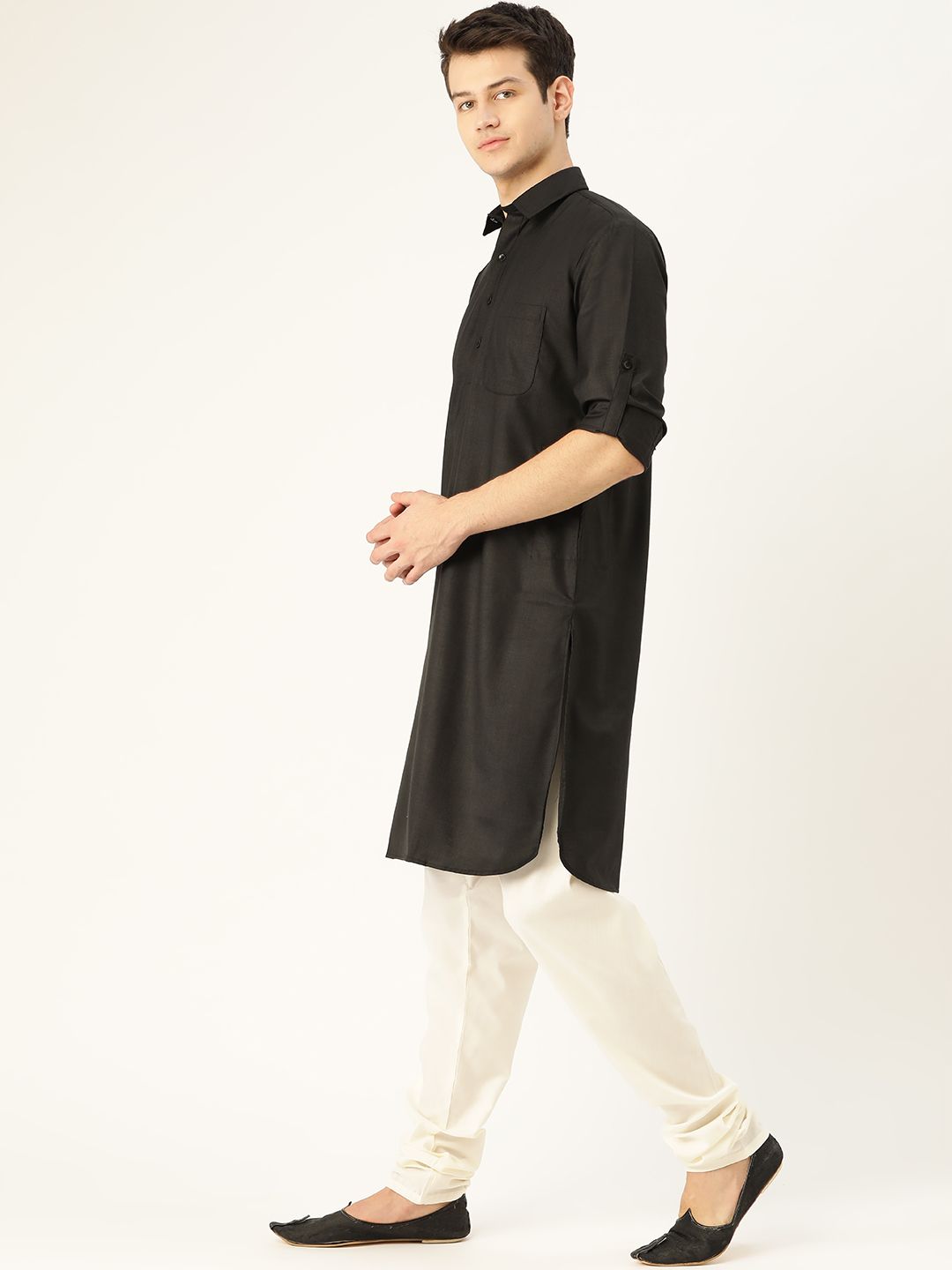 SOJANYA Lelaki Black Solid Pathani Kurta