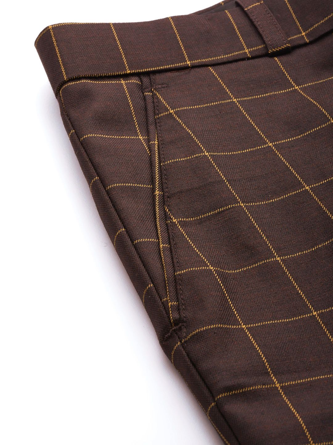 DENNISON Men Burgundy Checked Smart Tapered Fit Trousers