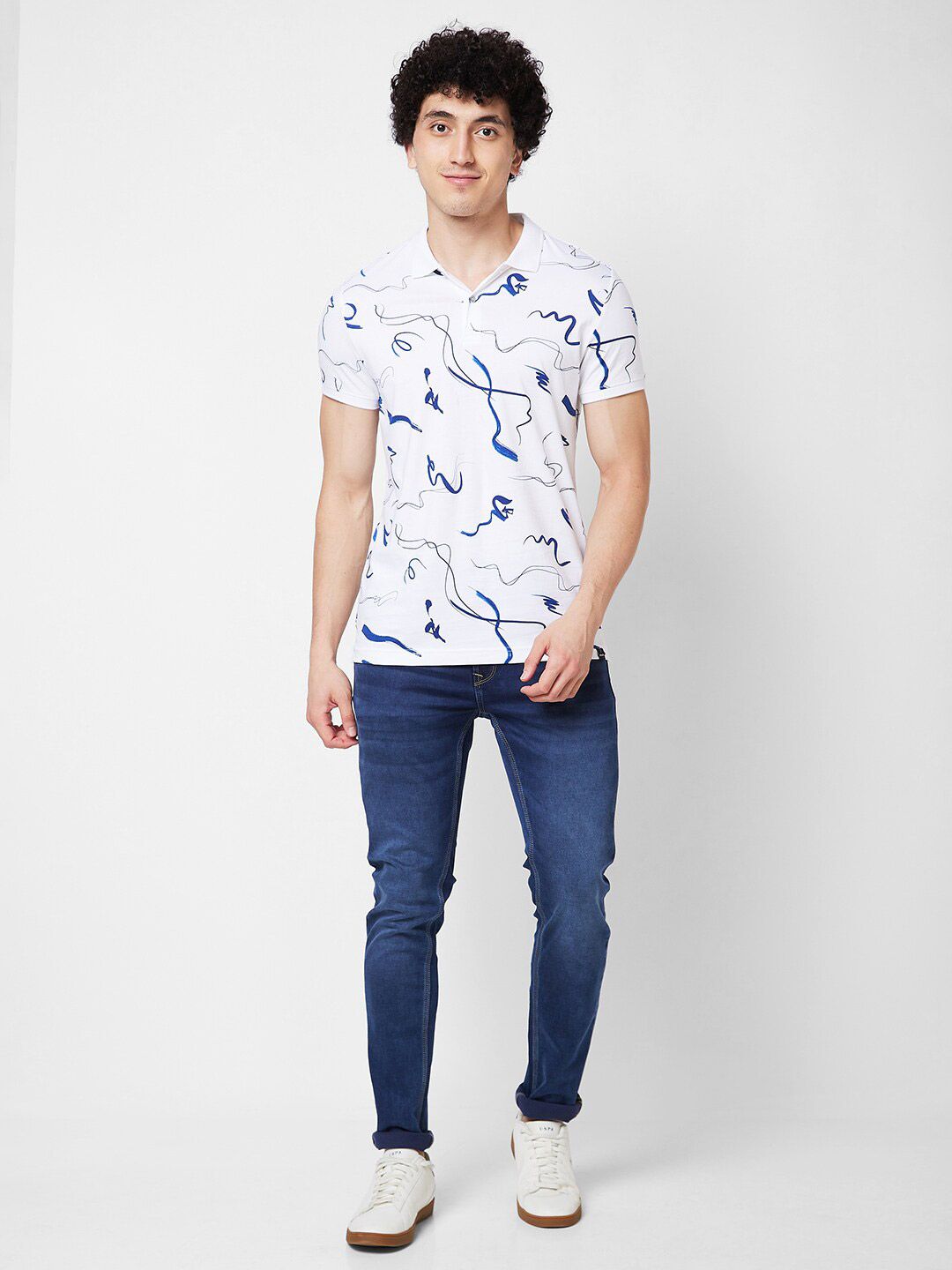 SPYKAR Abstract Printed Polo Collar Pure Cotton Slim Fit T-shirt