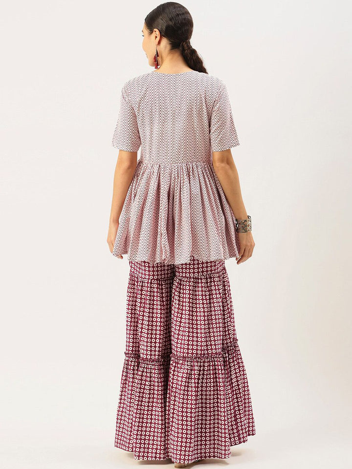 KALINI Geometric Printed Pure Cotton Kurta With Sharara