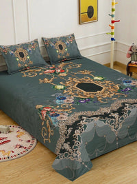 Moda Rapido X KLOTTHE Green & Gold-Toned Ethnic Motifs 400 TC King Bedsheet with 2 Pillow Covers