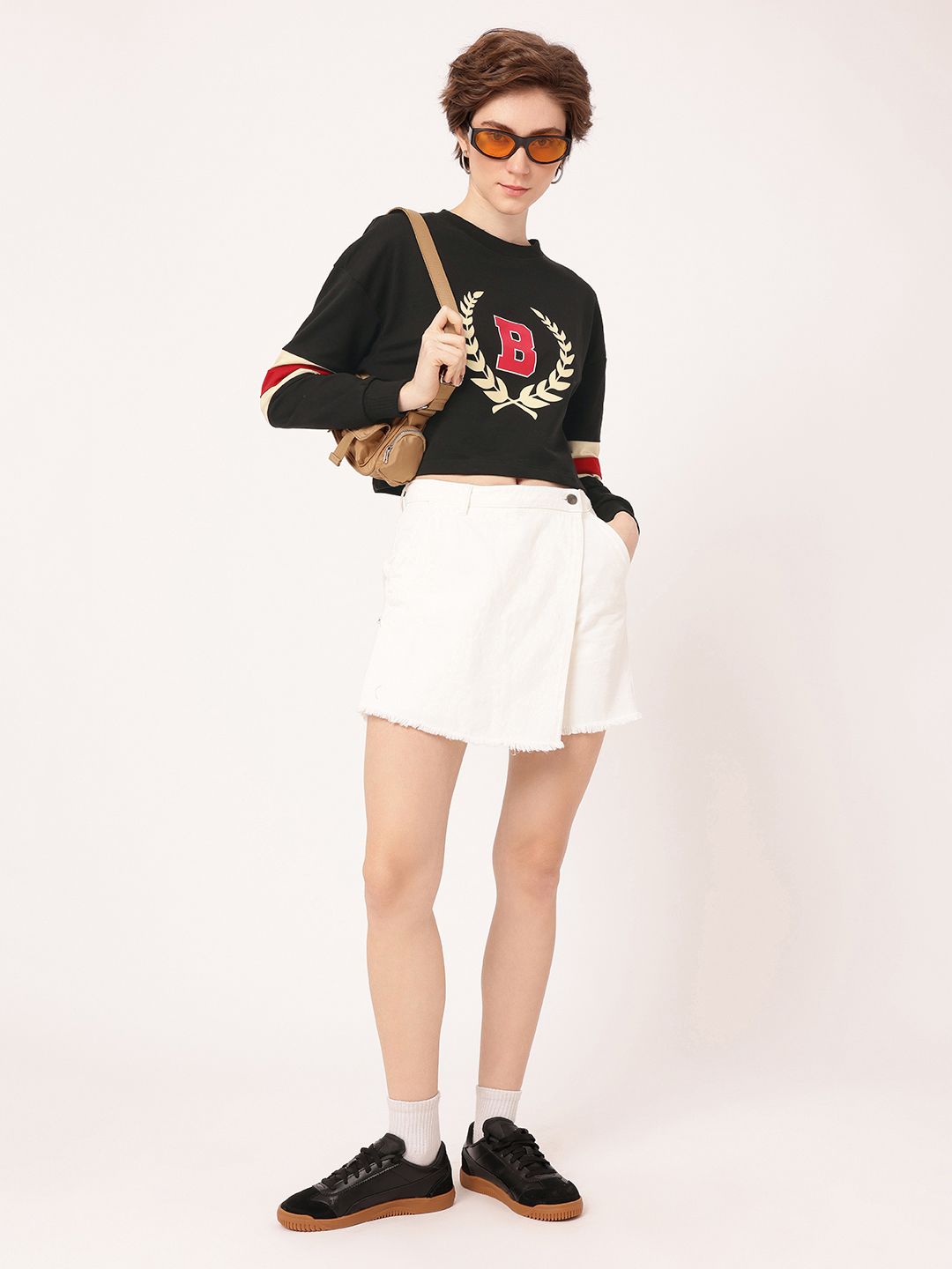DressBerry Varsity Printed Cotton Terry Boxy Crop Sweatshirt