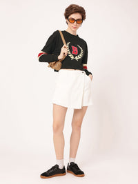 DressBerry Varsity Printed Cotton Terry Boxy Crop Sweatshirt