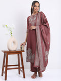 Vishudh Brown Ethnic Motifs Printed Regular Kurta with Trousers & With Dupatta
