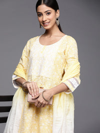 Indo Era Women Yellow Embroidered Thread Work Kurta with Trousers & Dupatta