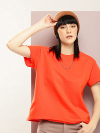 DILLINGER Women Ultra Soft Drapey Cotton Crew Neck Boxy T-Shirt