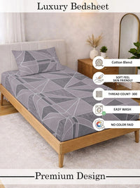 Moda Rapido X KLOTTHE Purple & Grey Geometric 300 TC Single Bedsheet with 1 Pillow Covers
