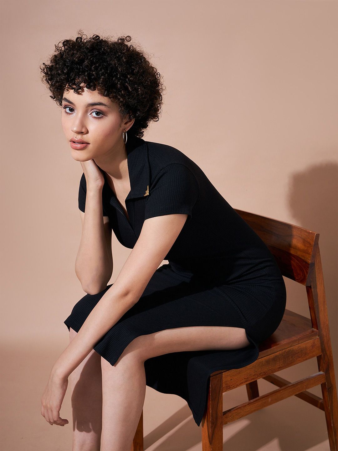 SASSAFRAS BASICS Shirt Collar Sheath Midi Dress