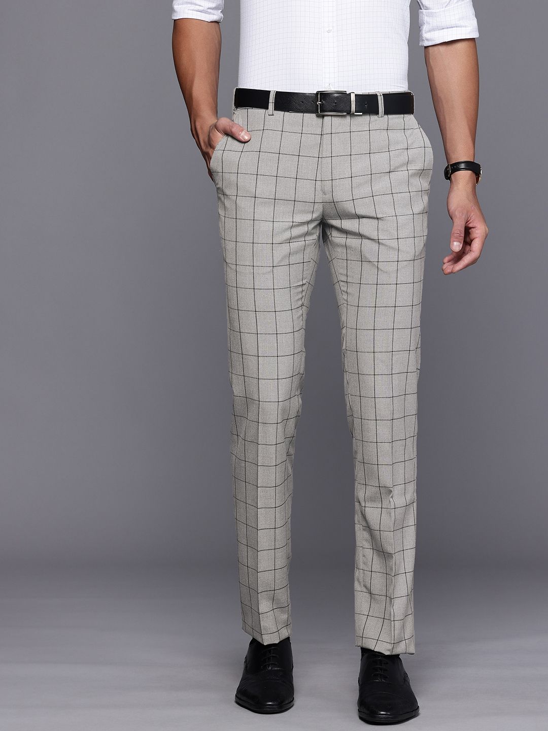 Raymond Men Checked Slim Fit Formal Trousers