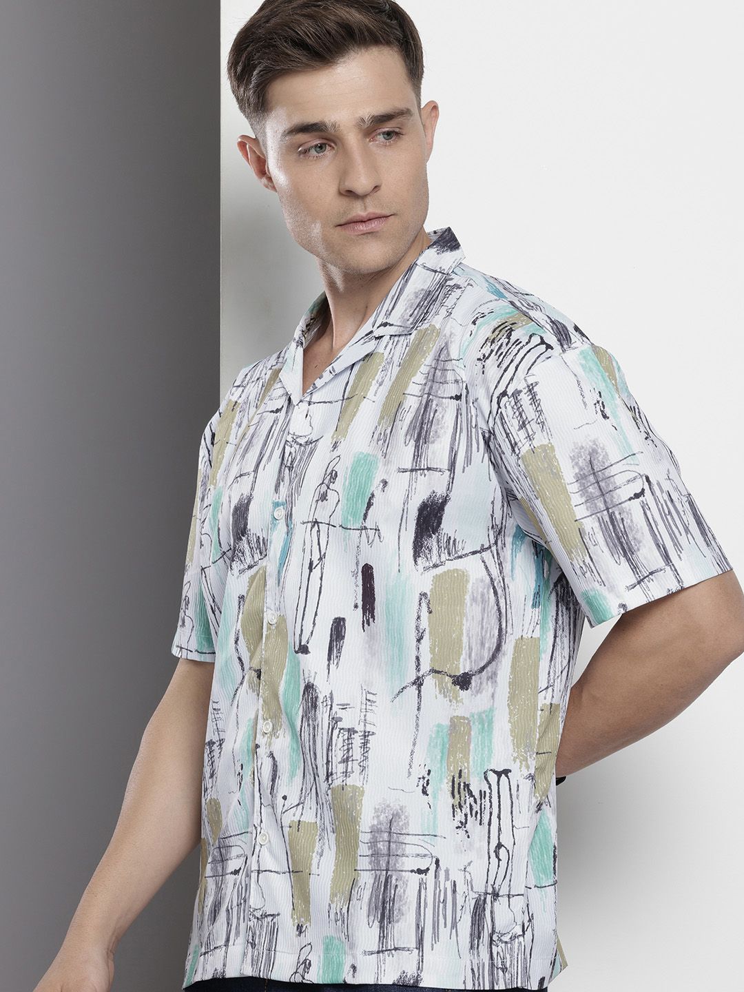 The Indian Garage Co Men Relaxed Fit Printed Resort Wear Jacquard Shirt