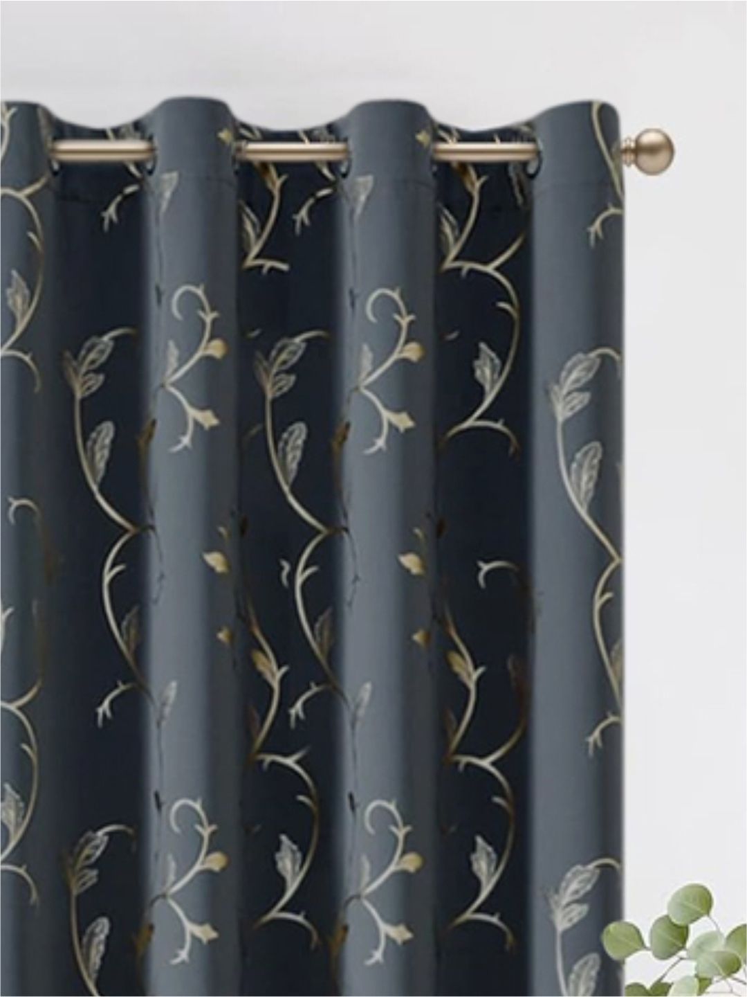 URBAN SPACE Grey & Gold Toned Floral Printed Black Out Long Door Curtain