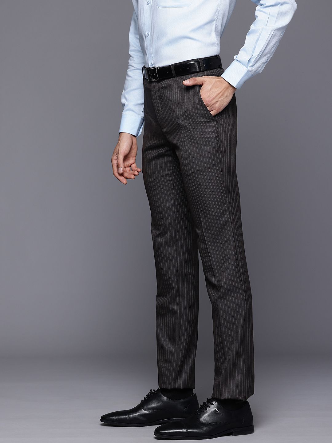 Raymond Men Striped Slim Fit Formal Trousers