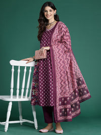 Indo Era Floral Printed  Gotta Patti Pure Cotton Kurta With Trousers & Dupatta