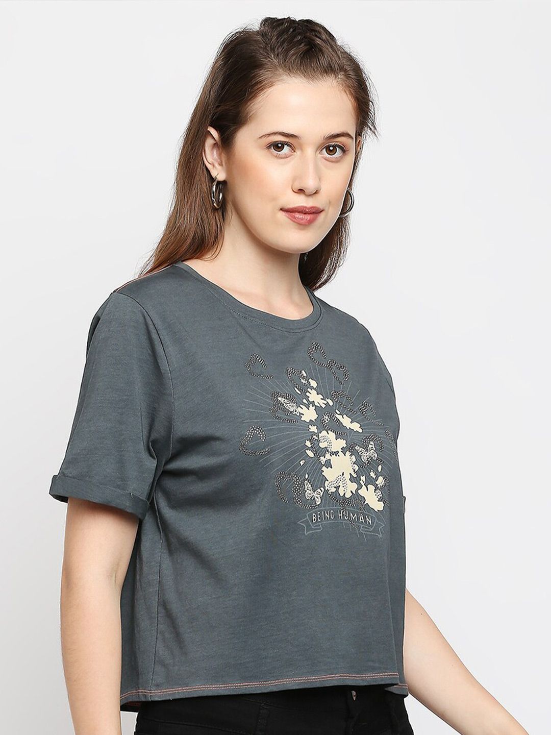 Being Human Graphic Printed Boxy Fit Cotton T-shirt