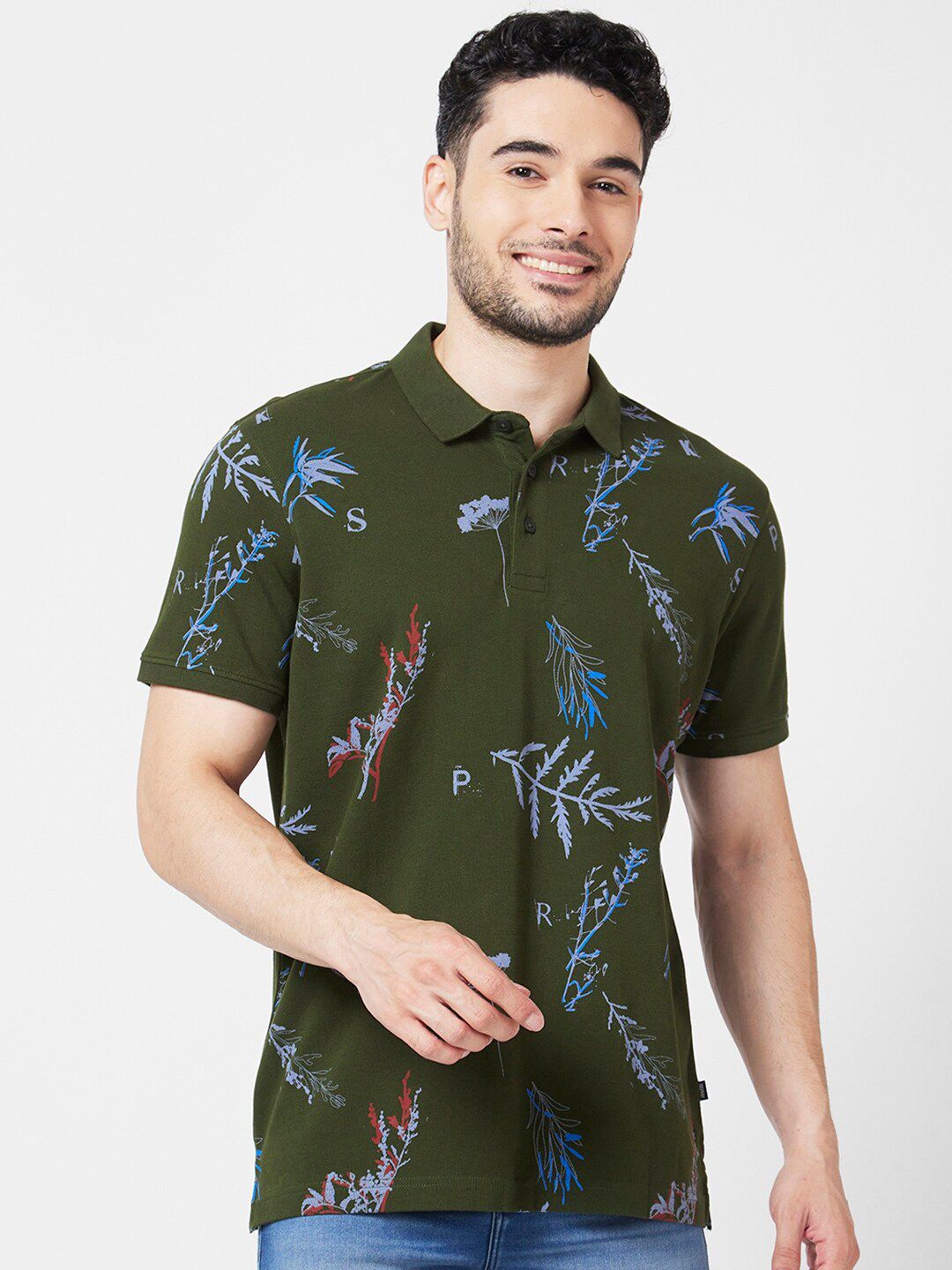 SPYKAR Graphic Printed Polo Collar Slim Fit Cotton Casual T-Shirt
