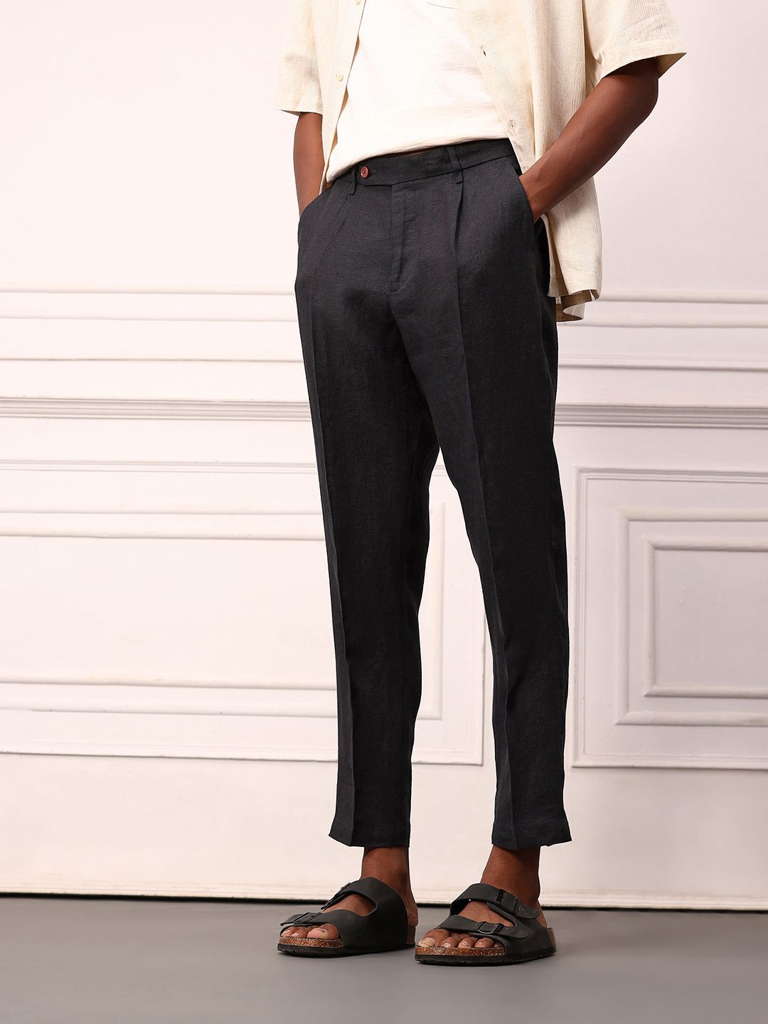 Mr Bowerbird Pure Linen Pleated Liberal fit Trousers With a Notepad