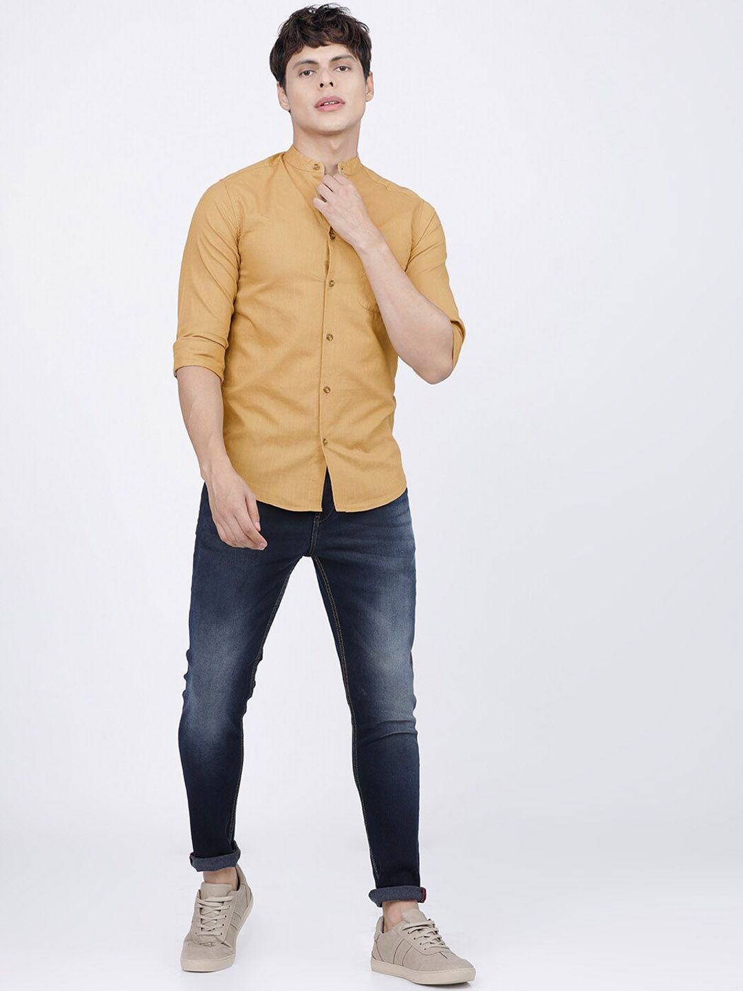 The Indian Garage Co Men Khaki Pure Cotton Casual Shirt