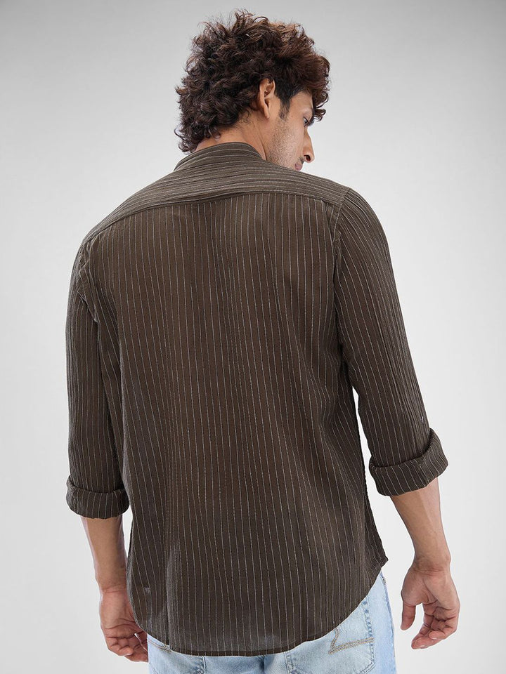 SPYKAR Men Slim Fit Opaque Striped Mandarin Collar Casual Shirt
