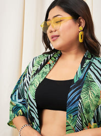 Berrylush Curve Tropical Printed Front Open Shrug With Shorts