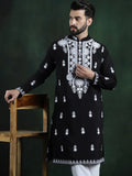 SOJANYA LUXE Ethnic Motifs Printed Mandarin Collar Thread Work Pure Cotton Straight Kurta