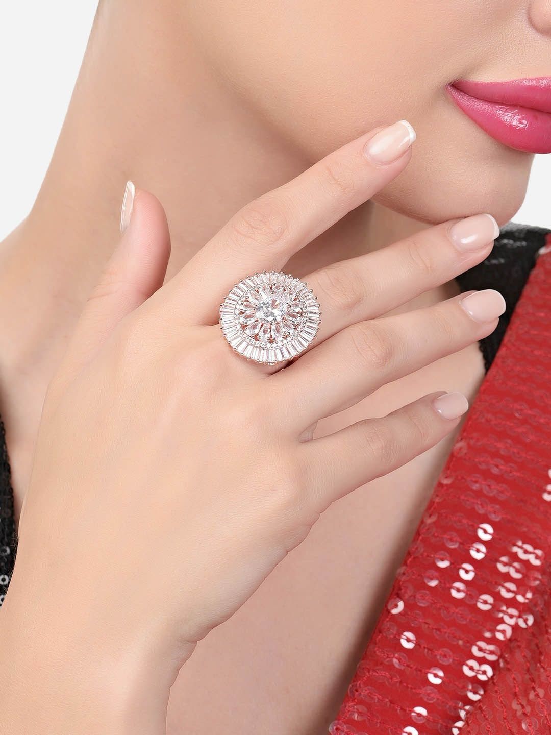 Cincin Jari Boleh Laras Zaveri Pearls Rose Saduran Emas CZ