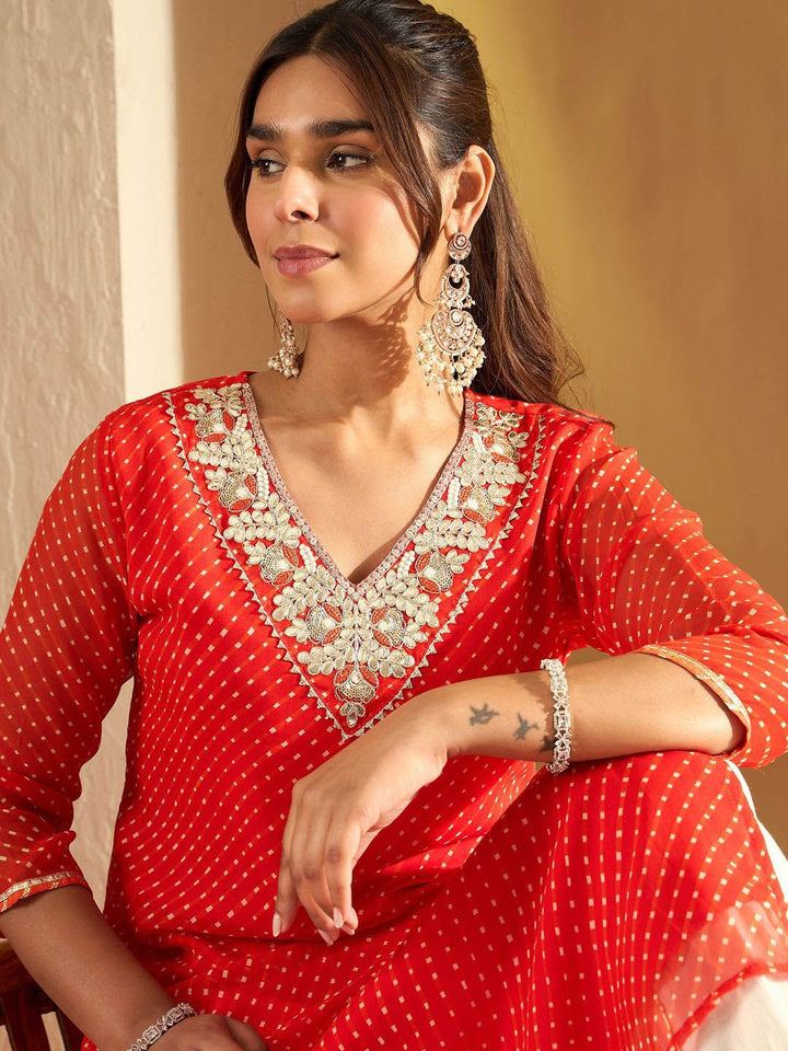 Indo Era Leheriya Printed Gotta Patti Straight Kurta