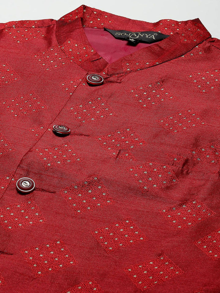 SOJANYA Kurta Rekaan Tenunan Lelaki dengan Churidar dengan Jaket Nehru