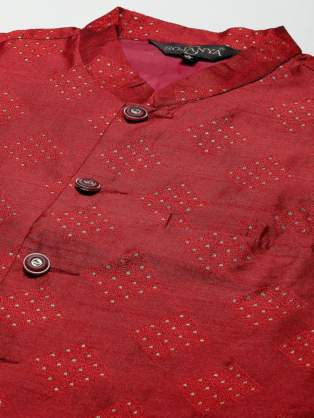 SOJANYA Kurta Rekaan Tenunan Lelaki dengan Churidar dengan Jaket Nehru