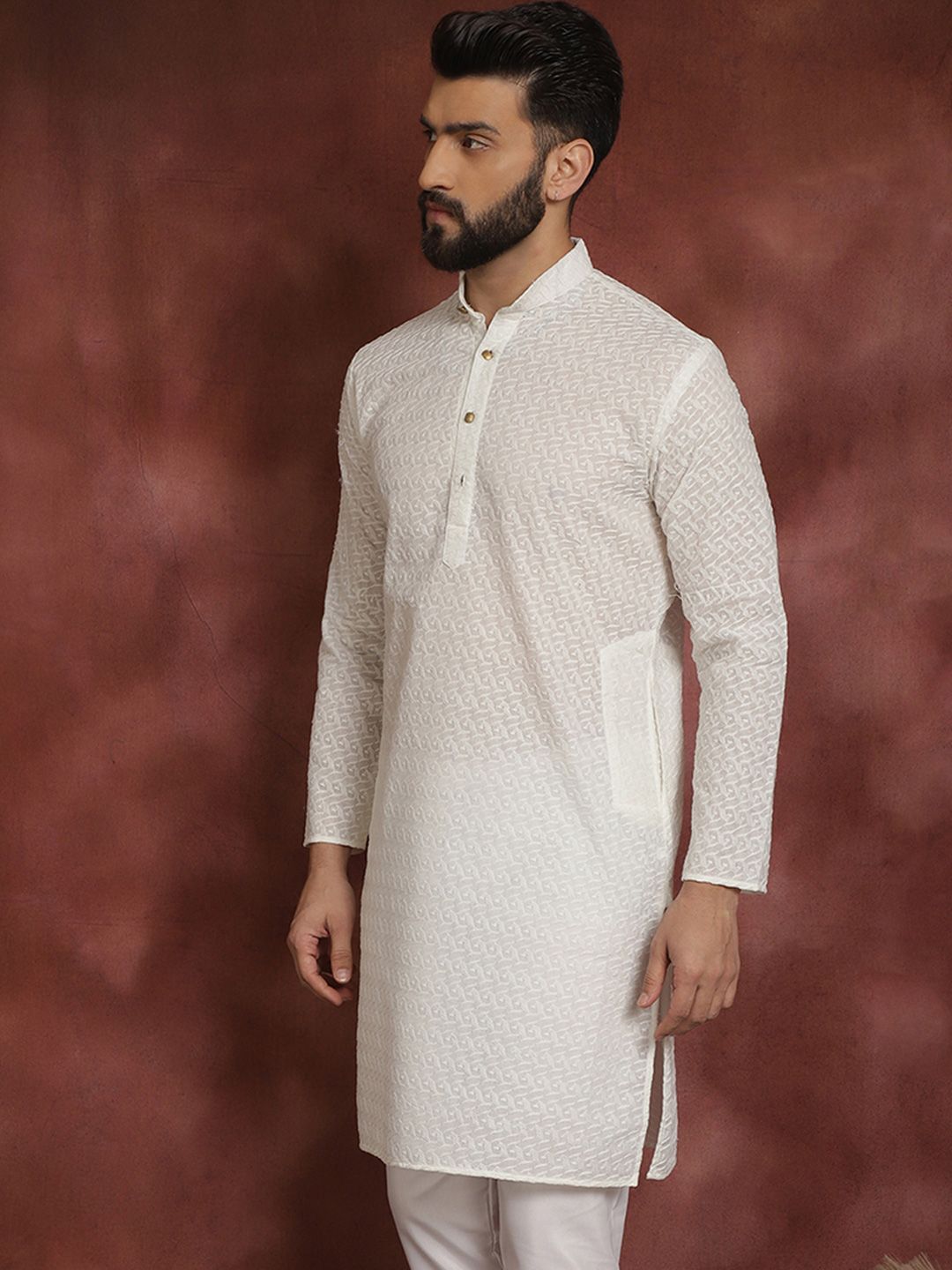 SOJANYA Lelaki Off-White Straight Kurta