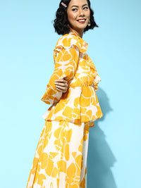 SASSAFRAS Women Lovely Mustard Floral Ruffled Top