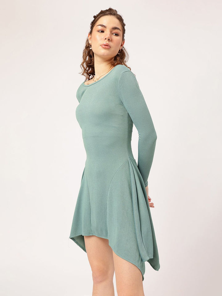 DressBerry Ribbed Cascade Asymmetric A-line Dress