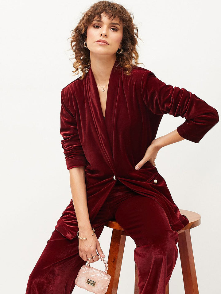 SASSAFRAS Shawl Collar Single-Breasted Velvet Blazer